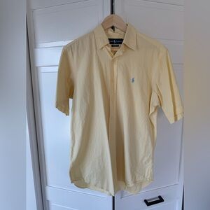 Ralph Lauren Men's Short-Sleeve Button-Down Shirt in Pale Yellow with Blue Pony